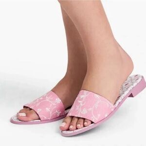 Hill House Pink Linen Summer Slides Sandals Size 40 New in Box